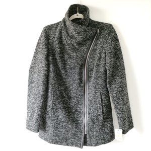 NWT INC International Concept Charcoal Asymetrical Zip Textured Wrap Coat Size S